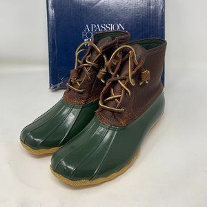 NWT Sperry Women's Saltwater Boots, Brown/Green, 7 US